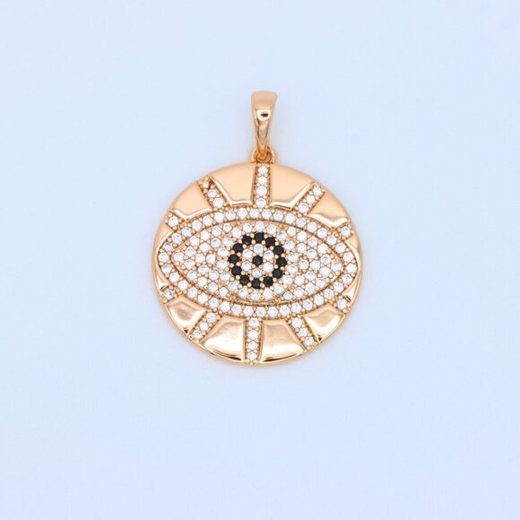 "Round Evil Eye Rose Gold Pendant with CZ Crystals and Shine Finish, XPPT1519 - Picture 11 of 13